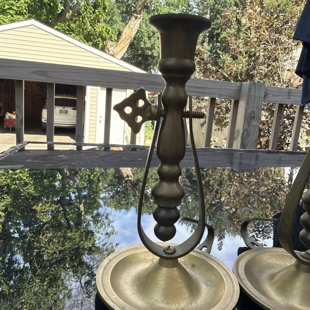 Vintage Pair 2 Brass Gimbal Swivel Nautical Ships Chamberstick Candle Holder 6”